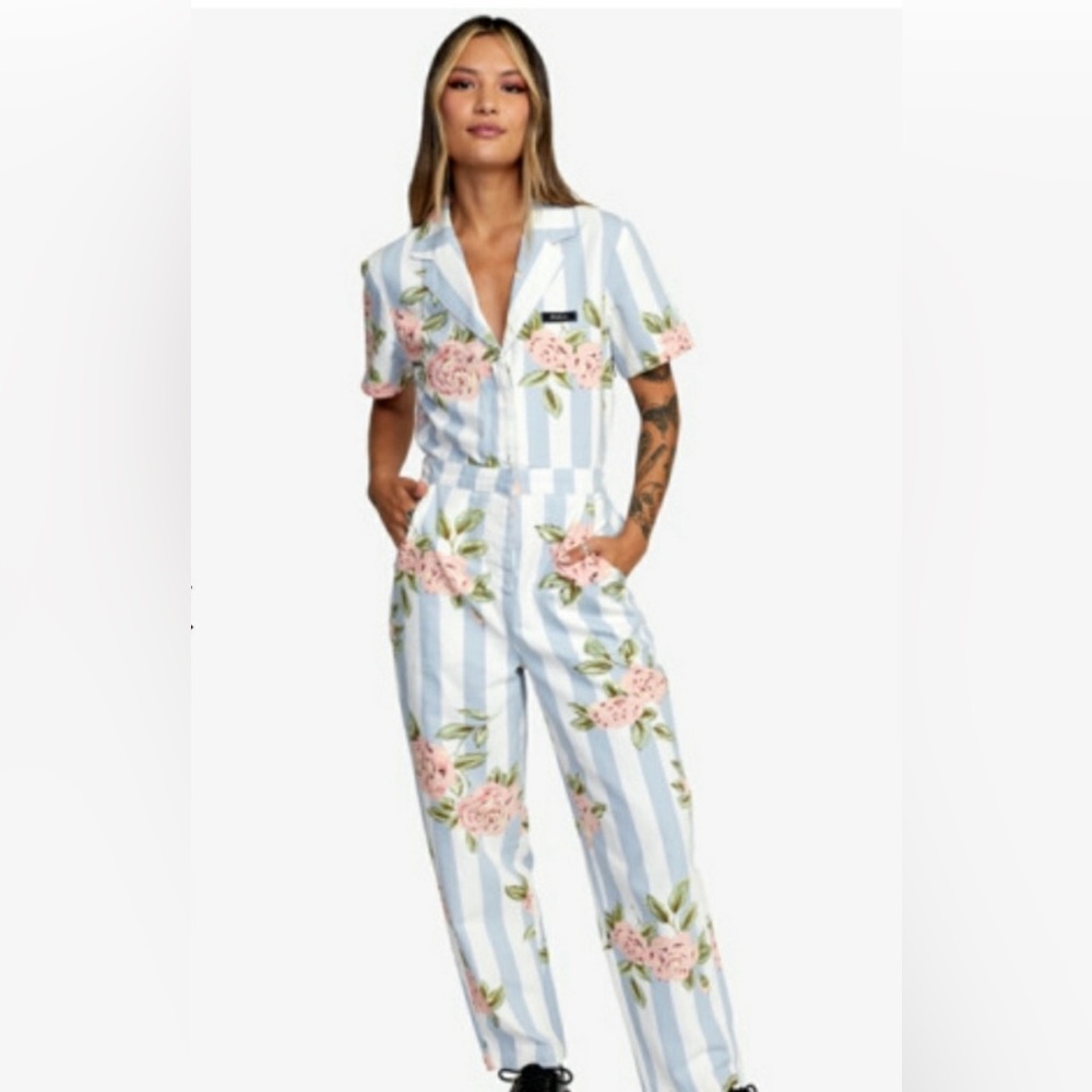 RVCA Blue and white Striped Coveralls